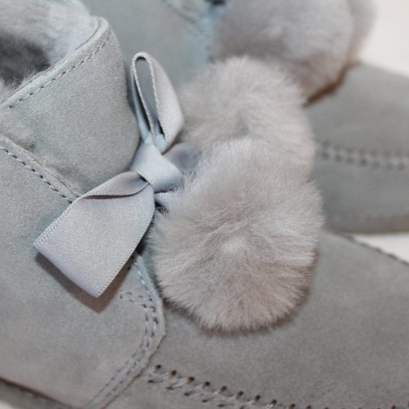 UGG KALLEN GRAY POM SUEDE SLIPPERS HOUSE‎ SHOES - Picture 3 of 8